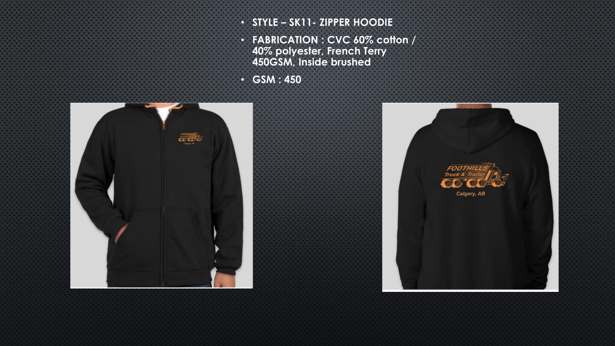 Apparel supplier sample for branded merchandise